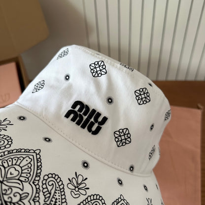 Paisley Print Wide Brim Bucket Hat with Chin Cord
