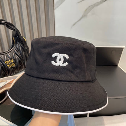 Black Embroidered Cotton Bucket Hat
