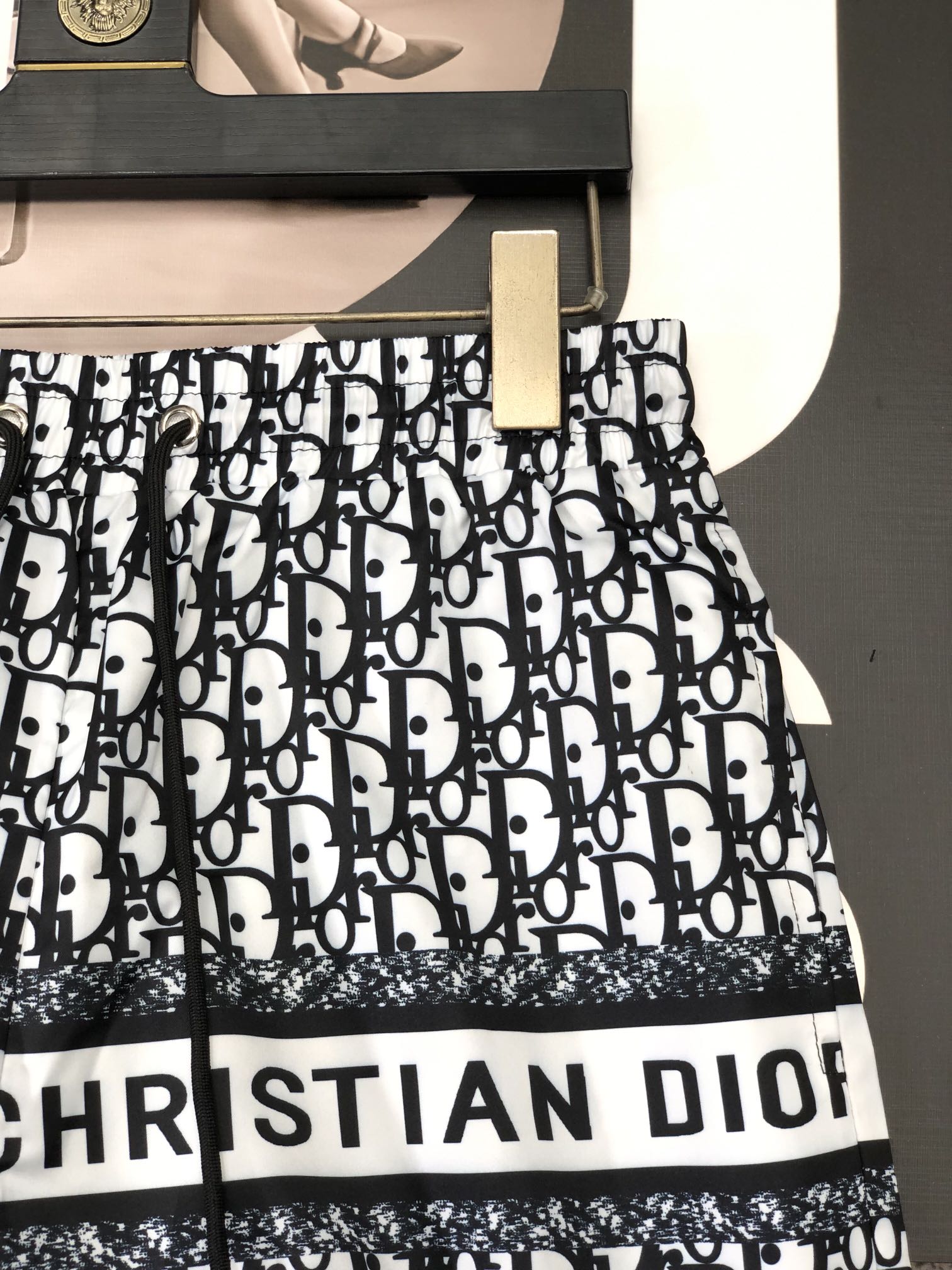 Men's Black and White Monogram Drawstring Shorts