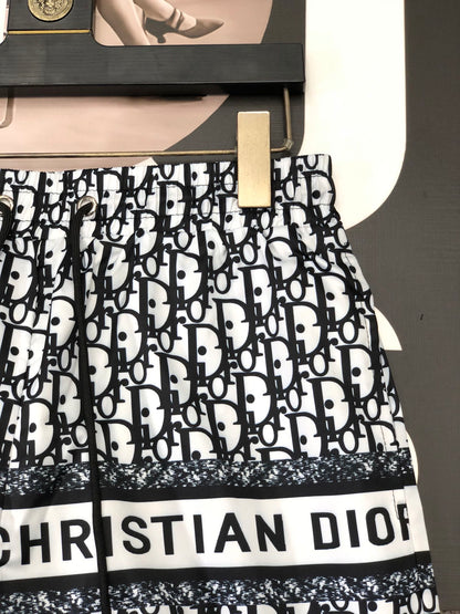 Men's Black and White Monogram Drawstring Shorts