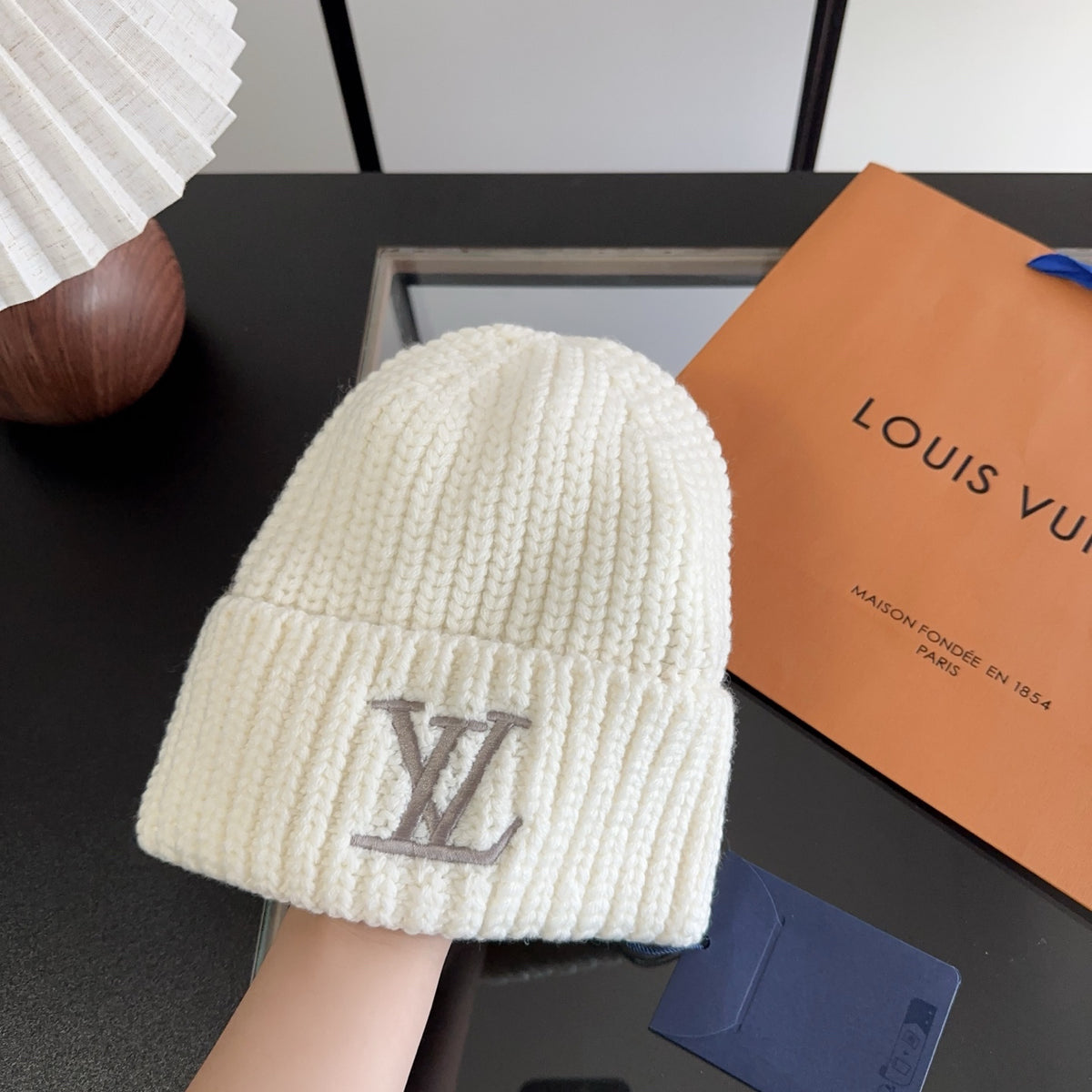 White Chunky Knit Beanie with Folded Cuff
