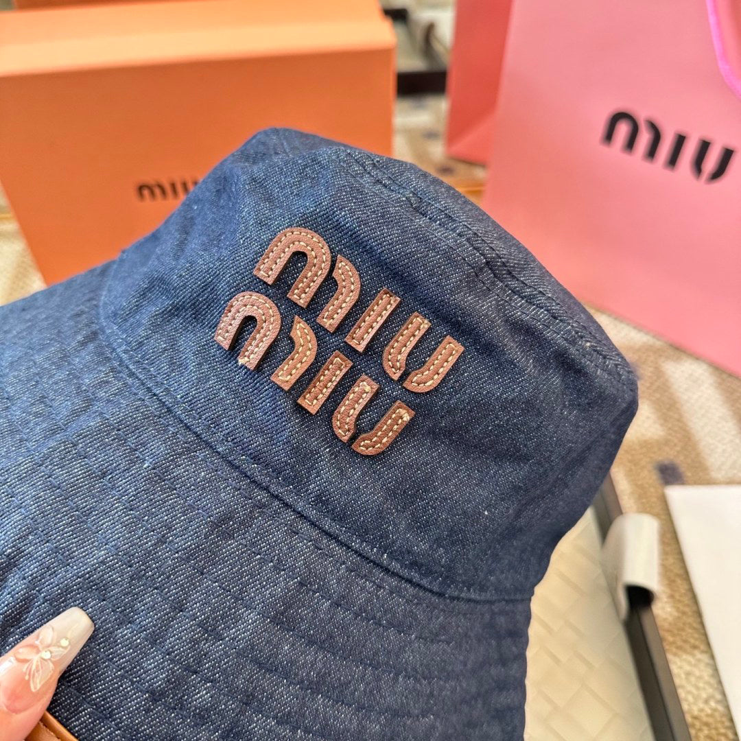 Denim Bucket Hat with Contrast Trim and Embroidered Detail