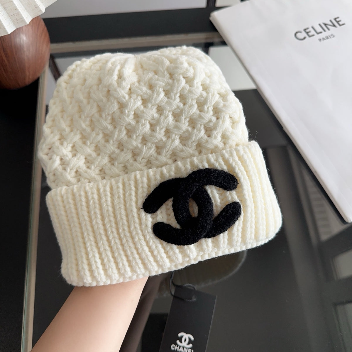 Textured Knit Beanie with Foldover Cuff