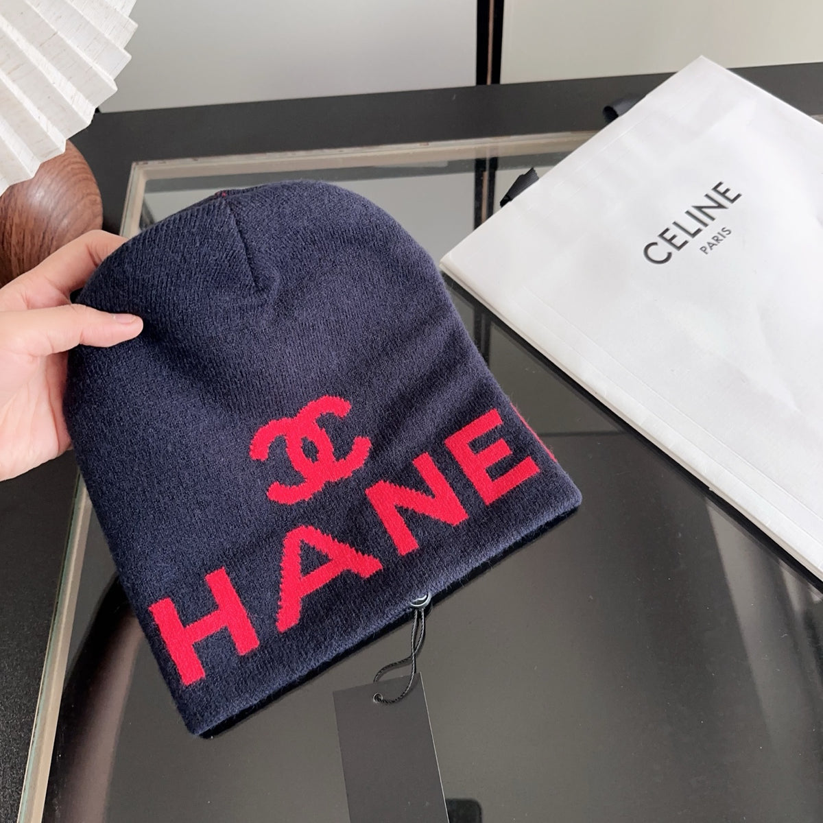 Navy Graphic Lettering Knit Beanie