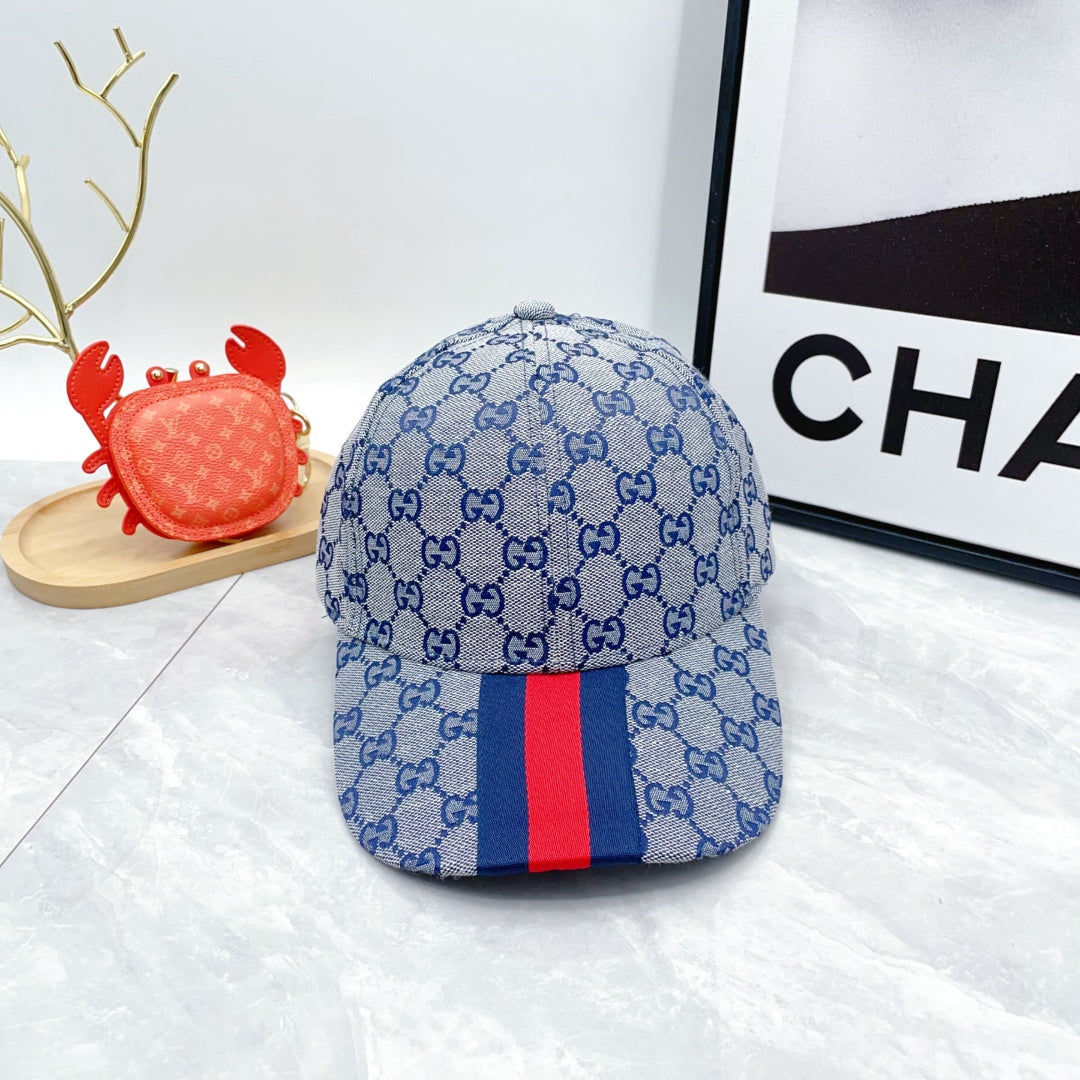 Blue Monogram Print Baseball Cap with Curved Brim
