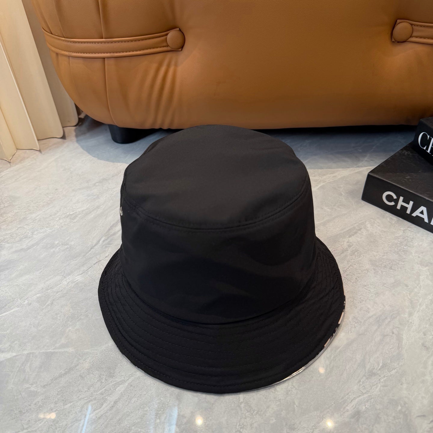 Reversible Black Bucket Hat with Printed Lining