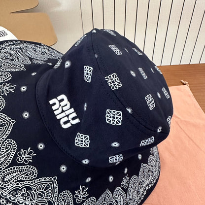 Paisley Print Wide Brim Bucket Hat with Adjustable Chin Cord