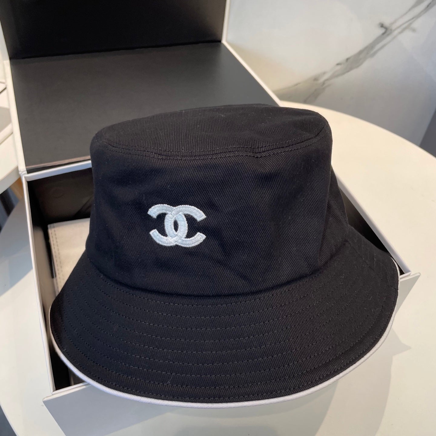 Black Embroidered Cotton Bucket Hat