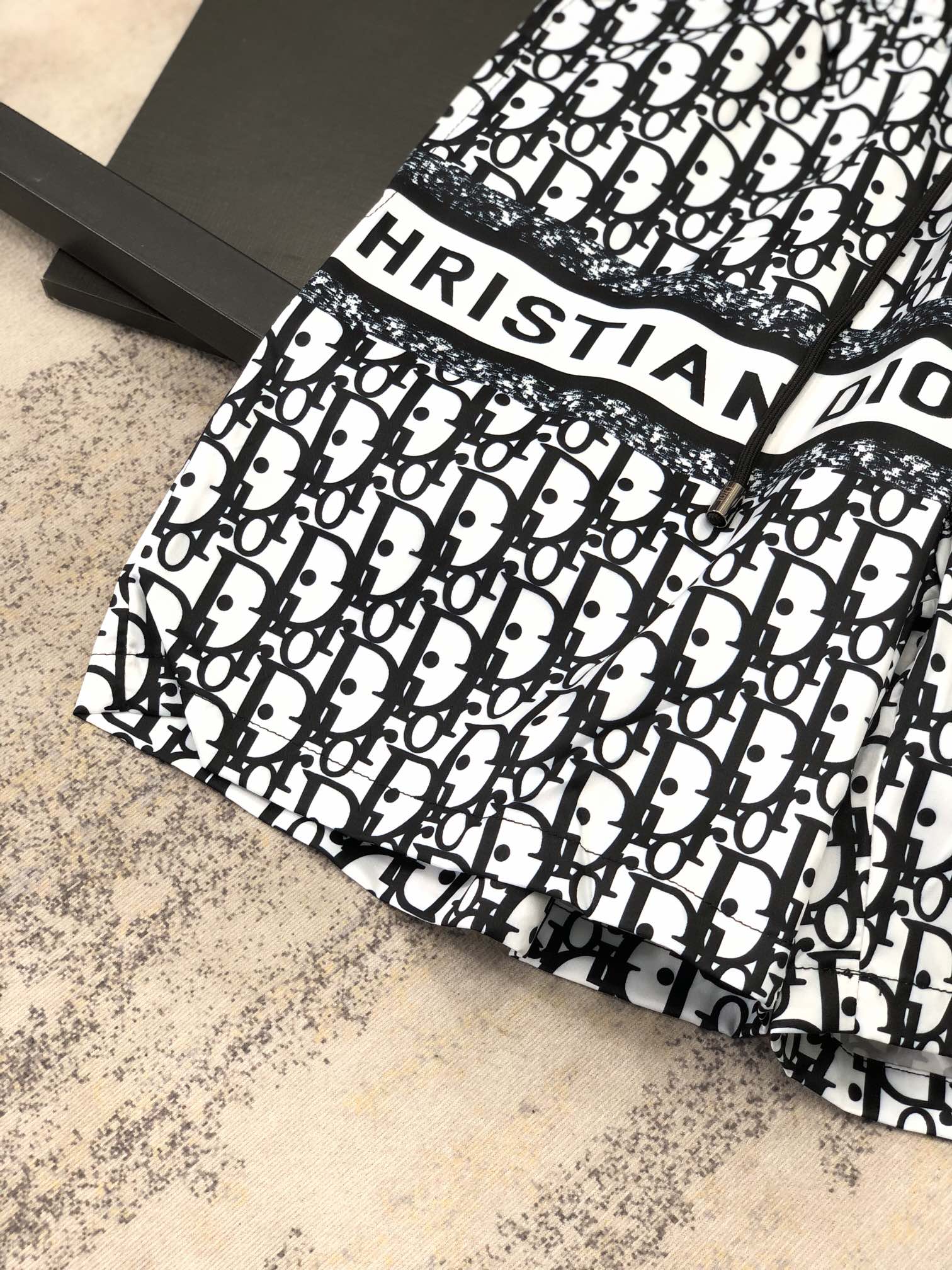 Men's Black and White Monogram Drawstring Shorts