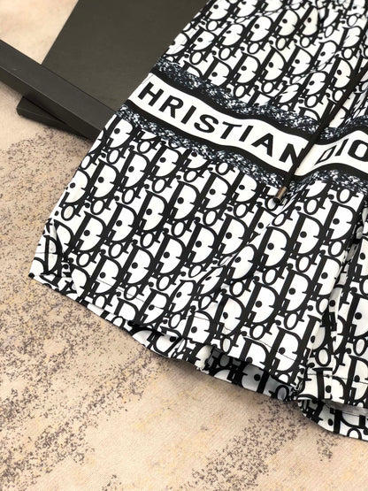 Men's Black and White Monogram Drawstring Shorts