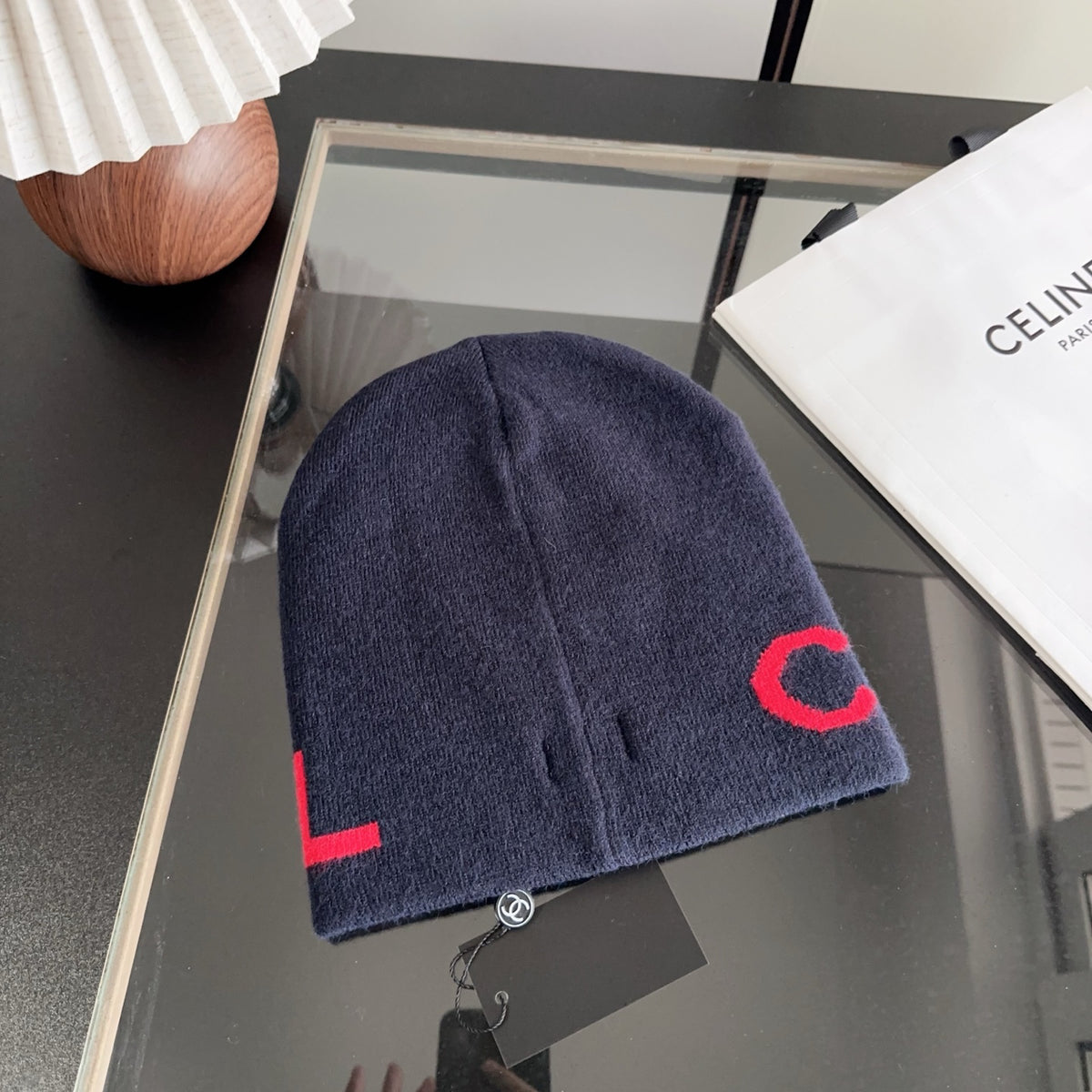 Navy Graphic Lettering Knit Beanie