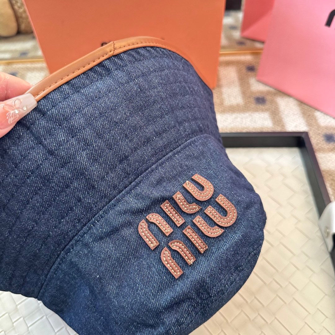 Denim Bucket Hat with Contrast Trim and Embroidered Detail