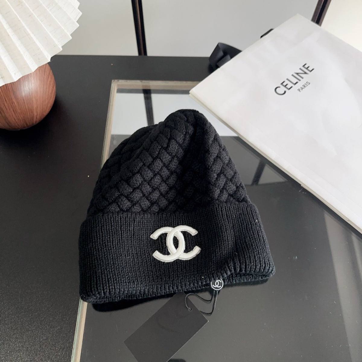 Textured Knit Beanie with Ribbed Fold-Over Cuff