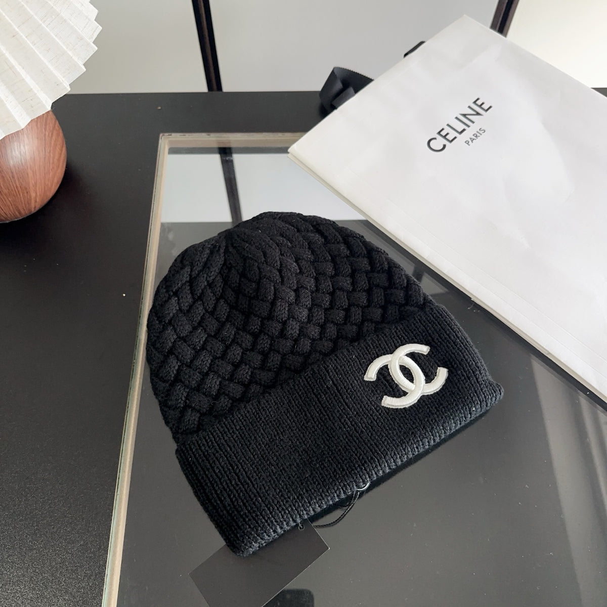 Textured Knit Beanie with Ribbed Fold-Over Cuff