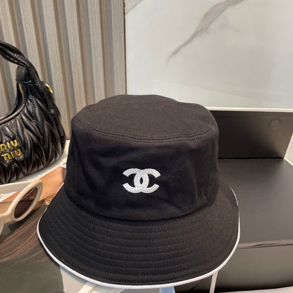 Black Embroidered Cotton Bucket Hat