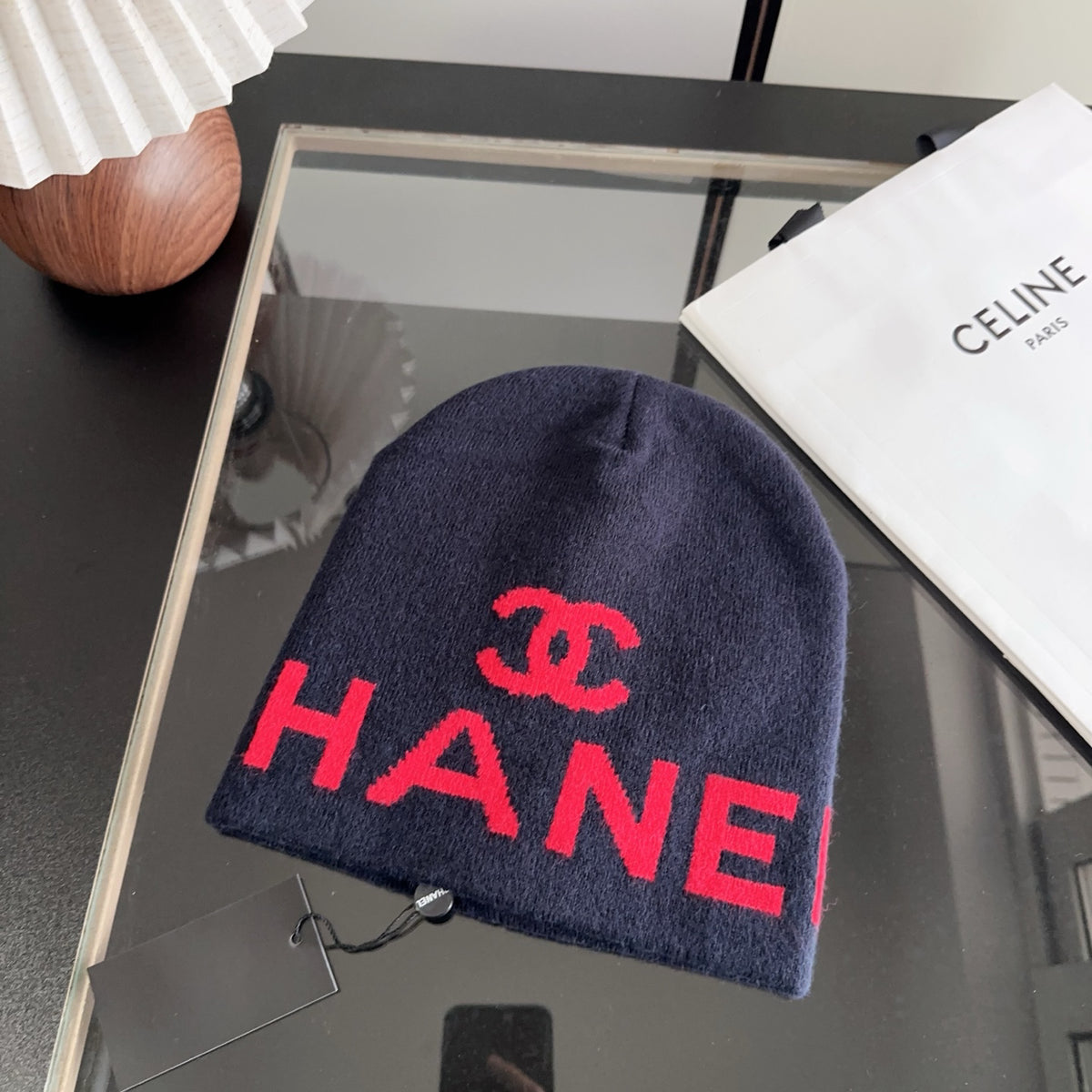 Navy Graphic Lettering Knit Beanie