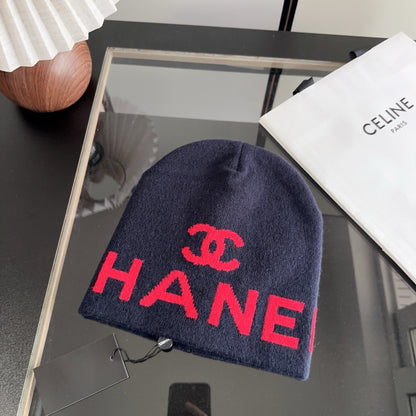 Navy Graphic Lettering Knit Beanie