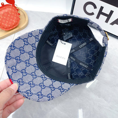 Blue Monogram Print Baseball Cap with Curved Brim