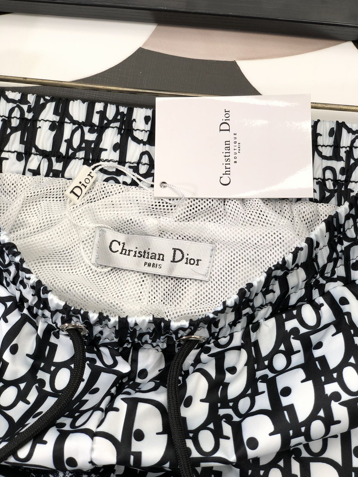 Men's Black and White Monogram Drawstring Shorts