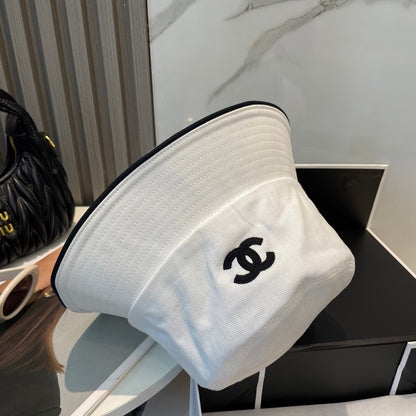 Unisex Contrast Trim Embroidered Bucket Hat