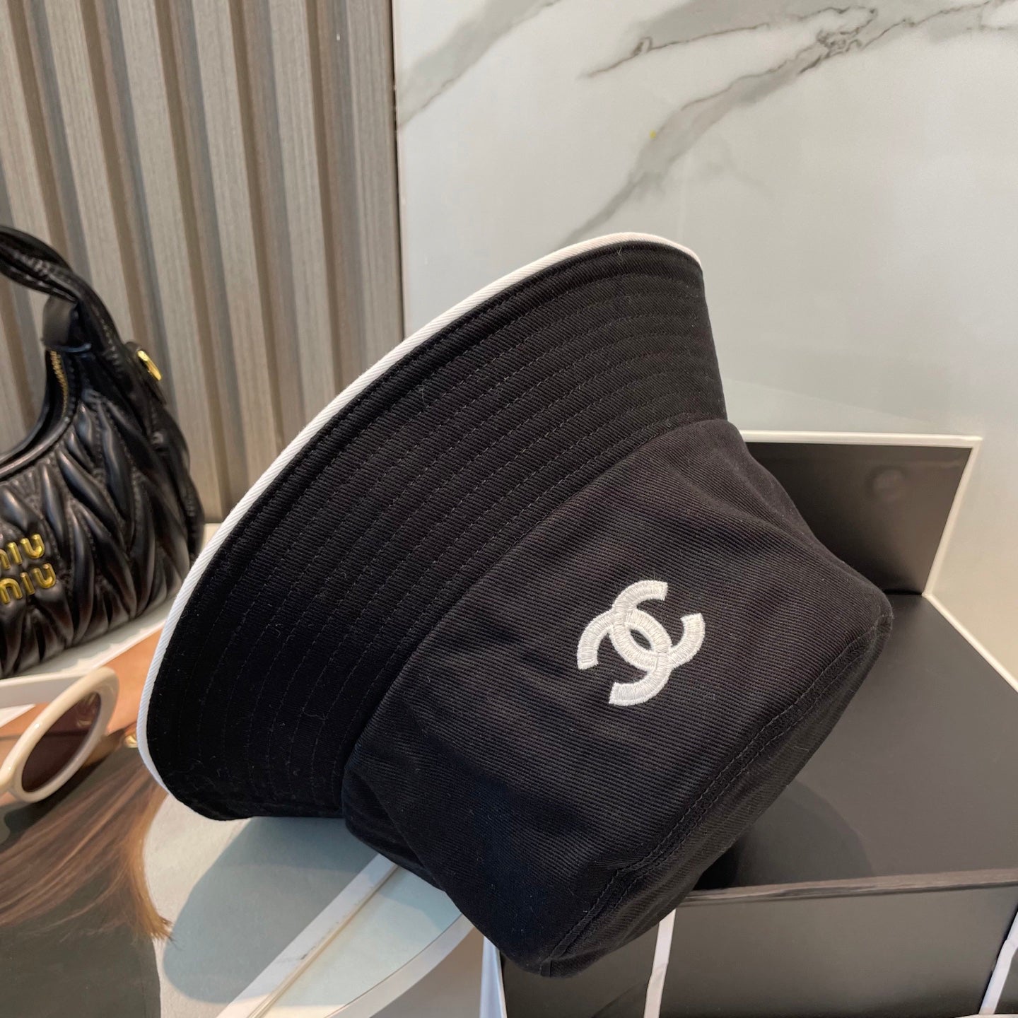 Black Embroidered Cotton Bucket Hat