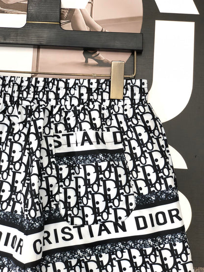 Men's Black and White Monogram Drawstring Shorts
