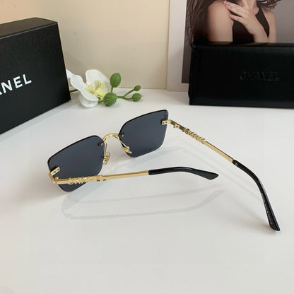 CC Gold-Accented Rimless Square Sunglasses