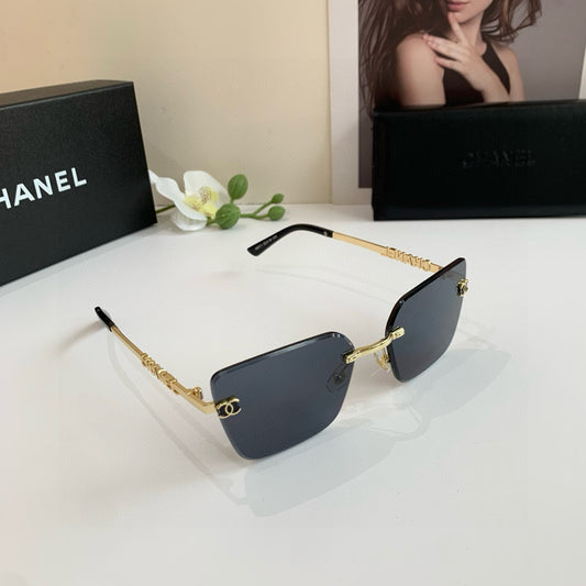 CC Gold-Accented Rimless Square Sunglasses