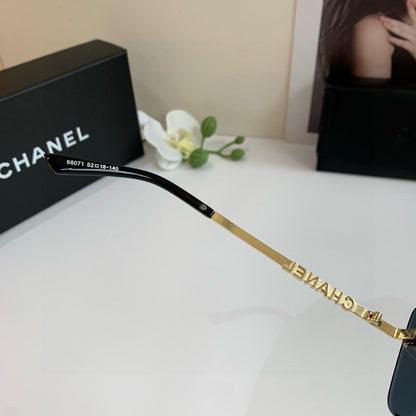 CC Gold-Accented Rimless Square Sunglasses