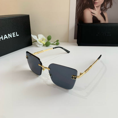 CC Gold-Accented Rimless Square Sunglasses
