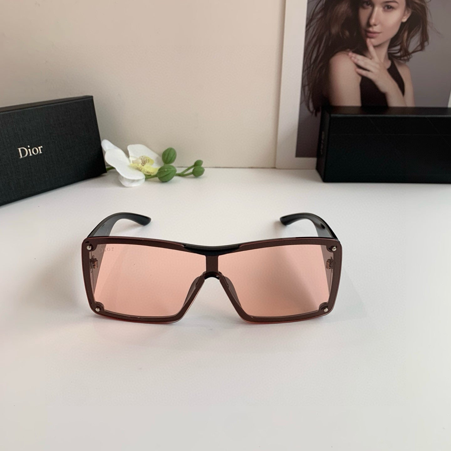 Oversized Pink Lens Shield Sunglasses