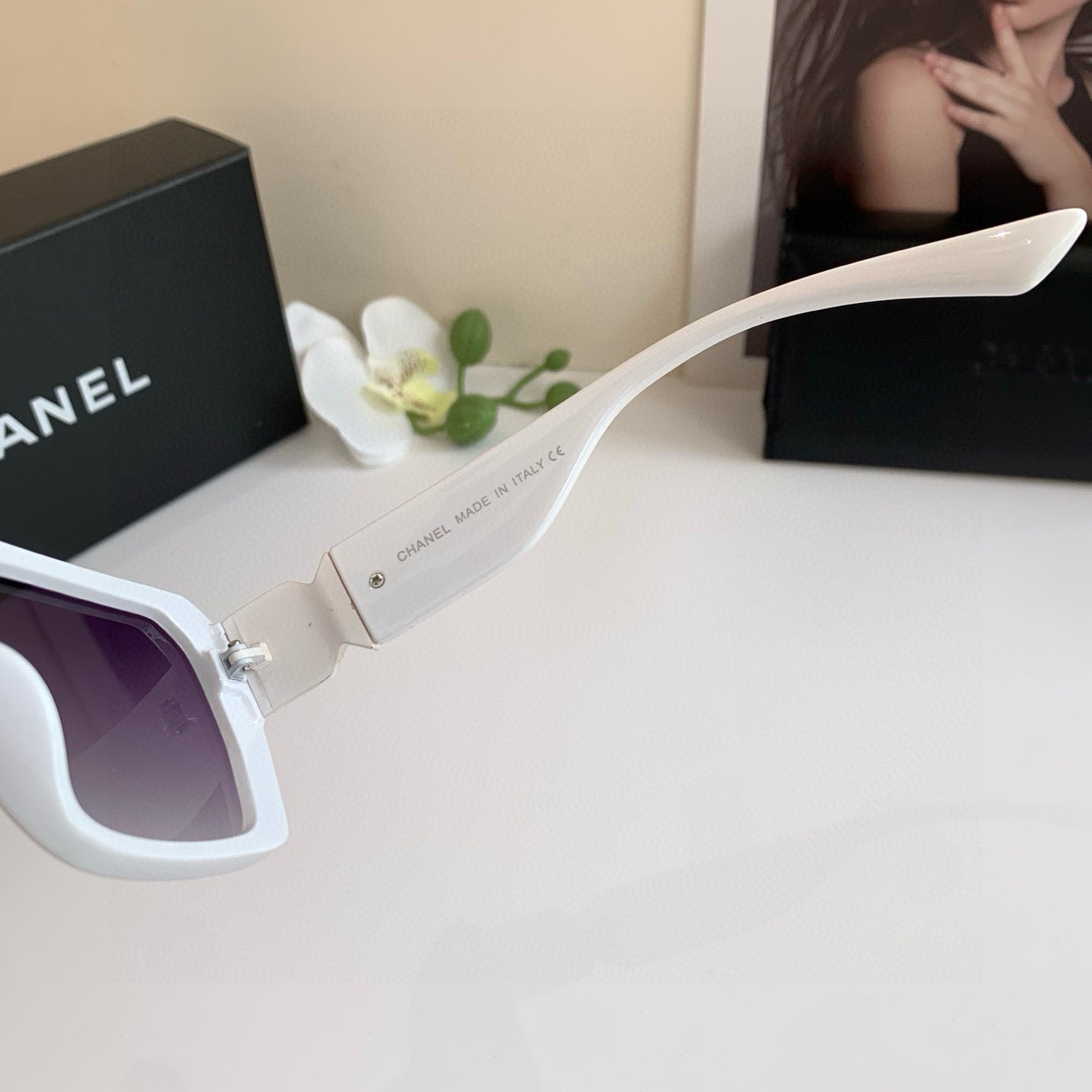 Oversized Square Sunglasses White Frame with Gradient Purple Lens