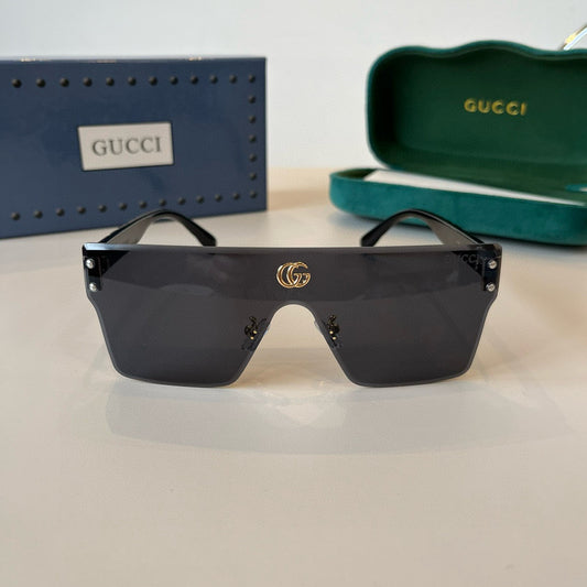 GG Oversized Shield Sunglasses with Gold Accent Detailing