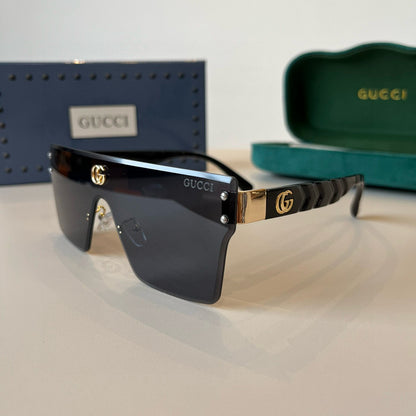 GG Oversized Shield Sunglasses with Gold Accent Detailing