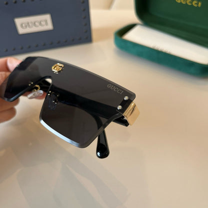 GG Oversized Shield Sunglasses with Gold Accent Detailing