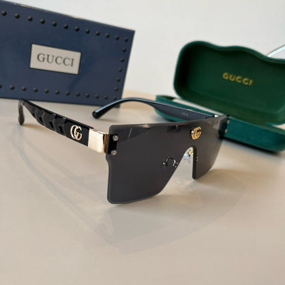 GG Oversized Shield Sunglasses with Gold Accent Detailing
