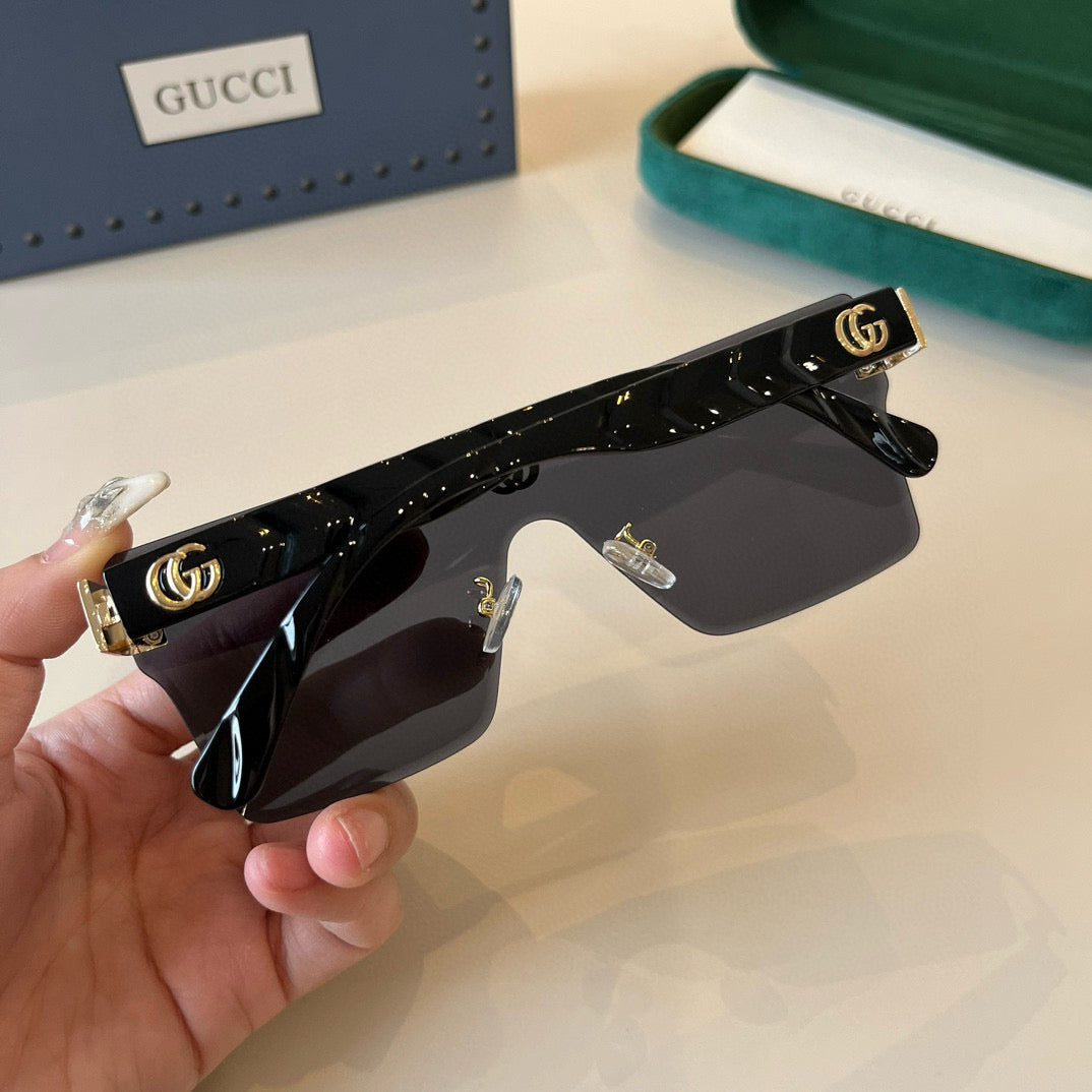GG Oversized Shield Sunglasses with Gold Accent Detailing