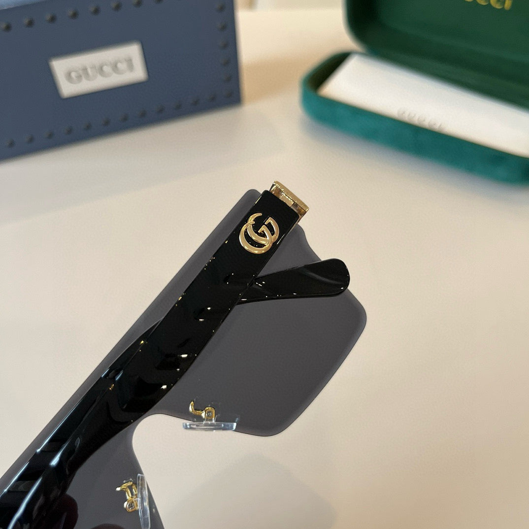 GG Oversized Shield Sunglasses with Gold Accent Detailing