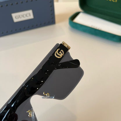 GG Oversized Shield Sunglasses with Gold Accent Detailing