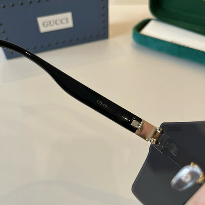 GG Oversized Shield Sunglasses with Gold Accent Detailing