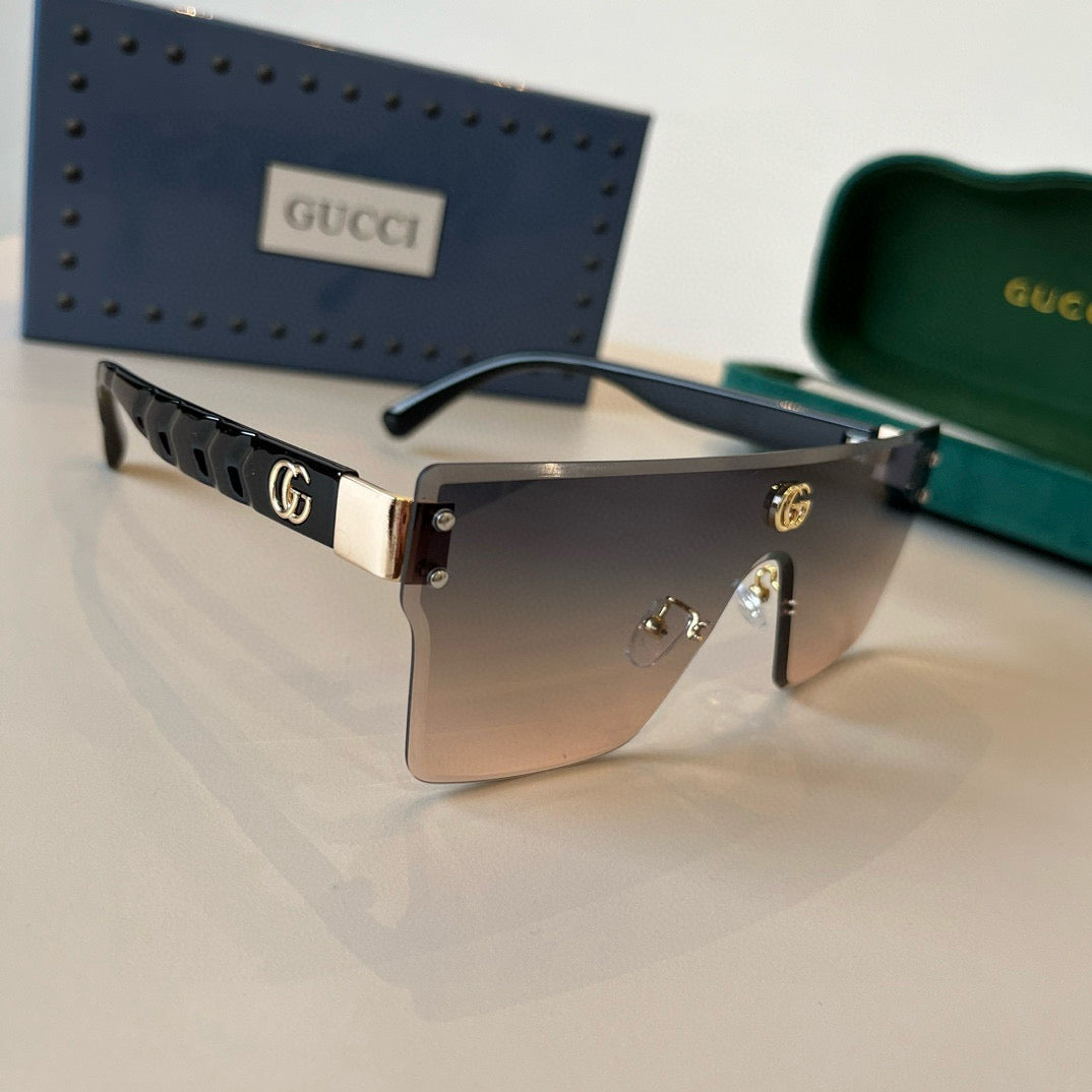 Oversized Shield Sunglasses with Gold Accent Detailing