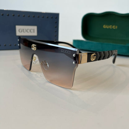 Oversized Shield Sunglasses with Gold Accent Detailing