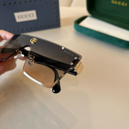 Oversized Shield Sunglasses with Gold Accent Detailing