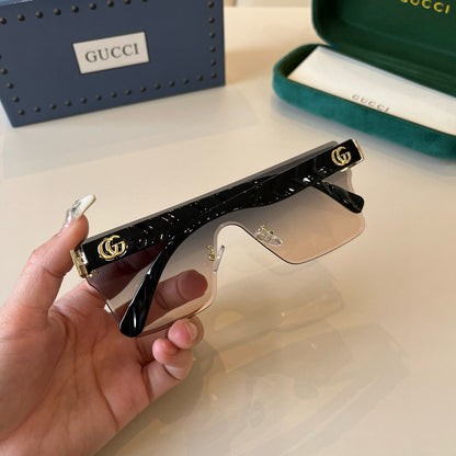 Oversized Shield Sunglasses with Gold Accent Detailing