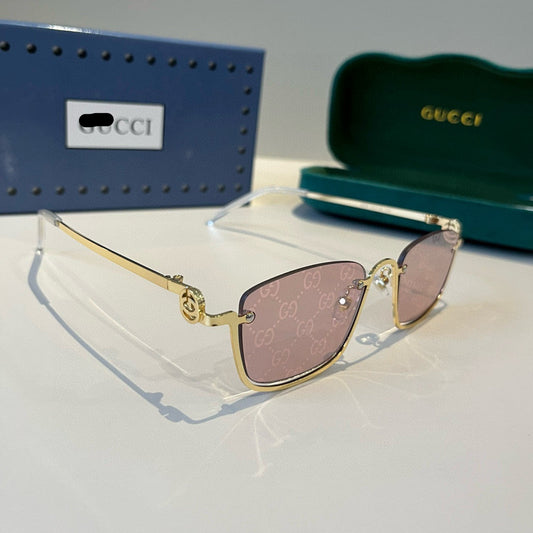 G/G Gold Rim Square Sunglasses with Pink Patterned Lenses
