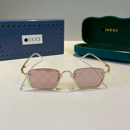 G/G Gold Rim Square Sunglasses with Pink Patterned Lenses
