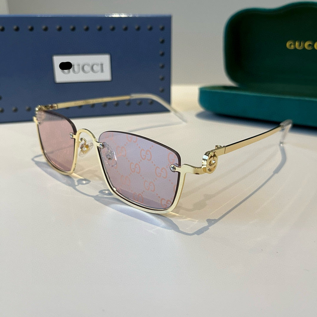 G/G Gold Rim Square Sunglasses with Pink Patterned Lenses