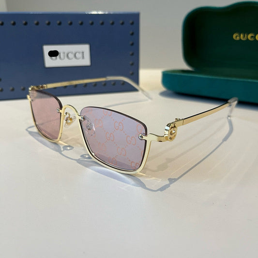 Gold Rim Square Sunglasses with Pink Patterned Lenses