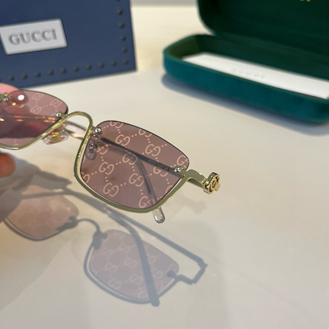G/G Gold Rim Square Sunglasses with Pink Patterned Lenses