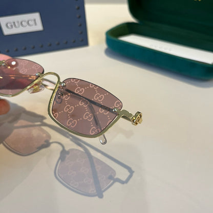 G/G Gold Rim Square Sunglasses with Pink Patterned Lenses